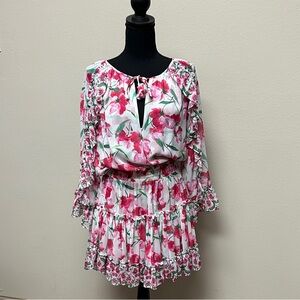 Misa Los Angeles White Dress with Pink Floral Print